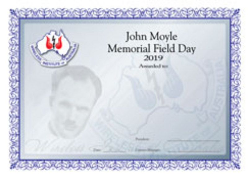 John Moyle Competition certificate